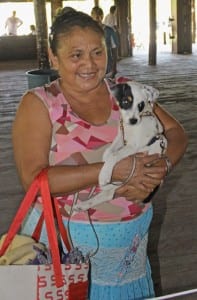 Woman with black and white dog