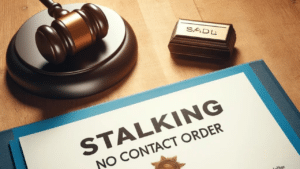 Stalking No-Contact Order with a gavel, protection against stalking in Illinois