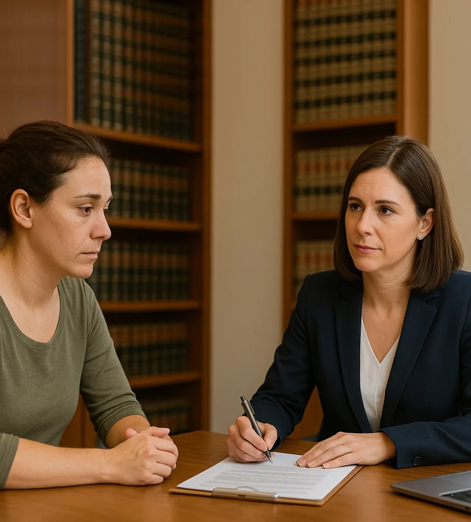 Divorced parent meeting with attorney for Post-Decree Modification & Enforcement