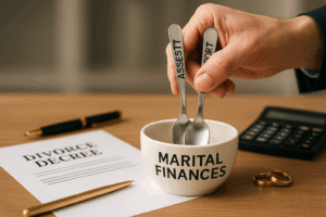 Image of court documents and calculator representing spousal support double dipping