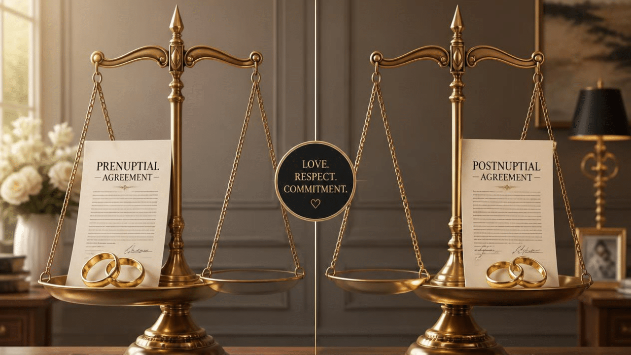Comparison of prenuptial and postnuptial agreements on balanced scales